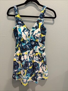Maxine of Hollywood Blue White Yellow Floral One-Piece Swimsuit